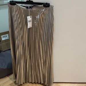 Mango Shiny Gold Pleated Skirt
